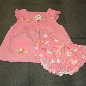 Gymboree Pink Floral Cat Emboidered Outfit